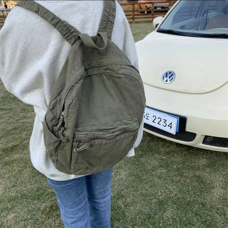 Vintage platneni ruksak za žene s patentnim zatvaračem, ležeran, srednjeg kapaciteta, u preppy stilu, ženski, Ba241031_voghion.com