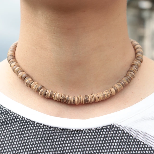 Heiße Verkäufe Neue einzigartige natürliche Kokosnussschalen-Halskette für Männer, handgefertigt, kurzer Halsreif, 18 Zoll, Geschenk für ihn, Accesorios Hombre_voghion.com
