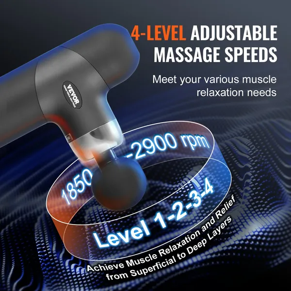 VEVOR Massage Gun Deep Tissue, Percussion Muscle Massager For Athletes - With 4 Speed Levels &amp; 4 Massage Heads, 7.4V 2500mAh Batteries, Handheld_voghion.com