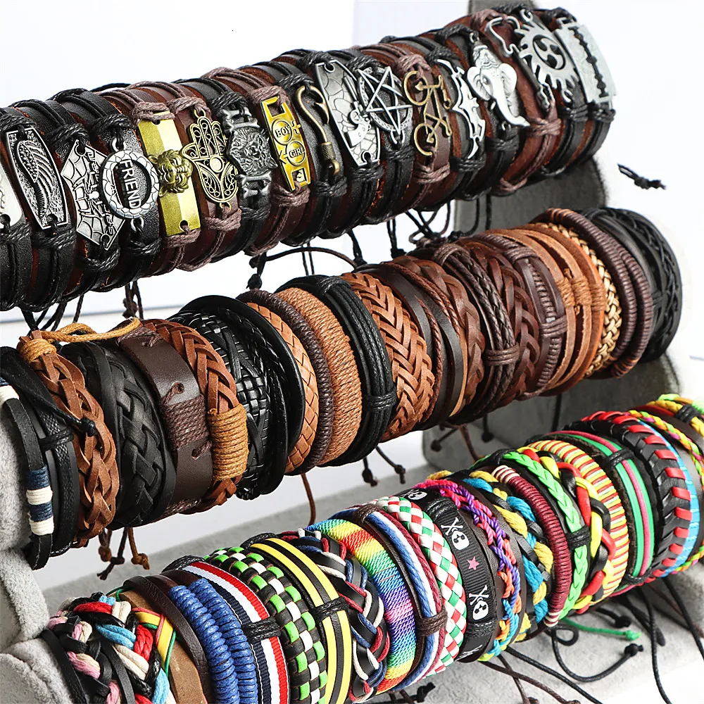 Vintage Leather Charm Bracelets For Men And Women Adjustable Set_voghion.com