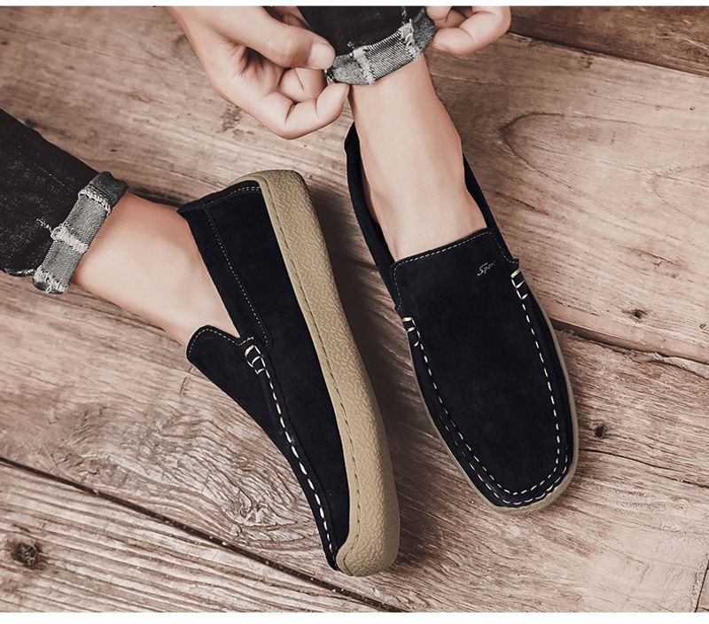 Men's Spring New British Style Lazy Kick on Lefu Trendy Driving Casual Leather Fashion Snail Shoes_voghion.com