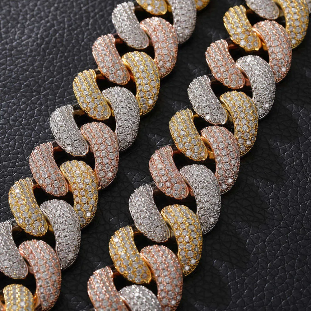 Wholesale Super September Moissanite Cuban Link Chain 14mm-18mm 2 Rows Vvs Sterling Sier Hand Setting Bracelet_voghion.com