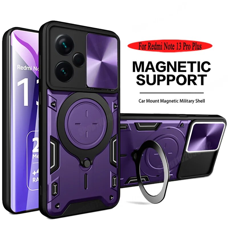 Custodia protettiva scorrevole per fotocamera per Xiaomi 13 12 11 10 Pro Plus Redmi Note 12S 11S 10S 13C 12C 9 Custodia con supporto ad anello magnetico_voghion.com