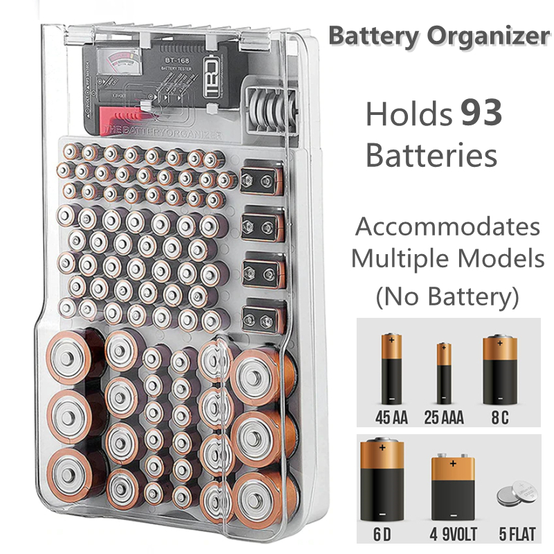 L'organizzatore e il tester della batteria con coperchio L'organizzatore e la custodia per la conservazione della batteria contengono 93 batterie di varie dimensioni Custodia per batterie_voghion.com