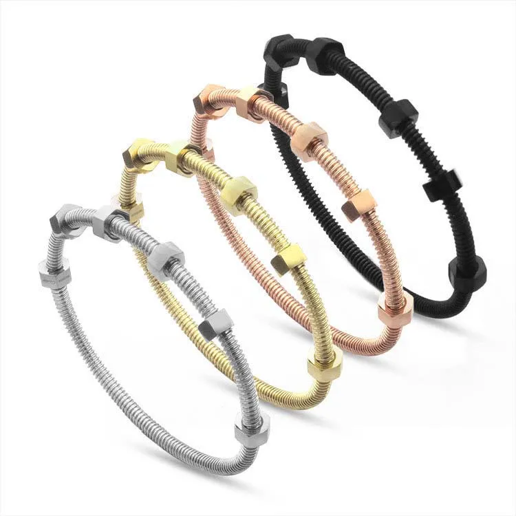 Bangle designer women screw jewelry couple mens stainless steel gold plated bracelet womens jewerly gifts_voghion.com