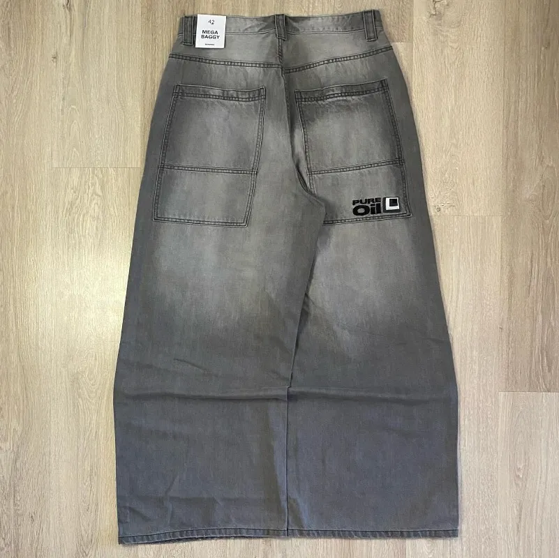 Jeans pour hommes streetwear Haruku couleur unie délavé baggy hommes Y2K mode rétro punk décontracté joker gothique taille haute large_voghion.com