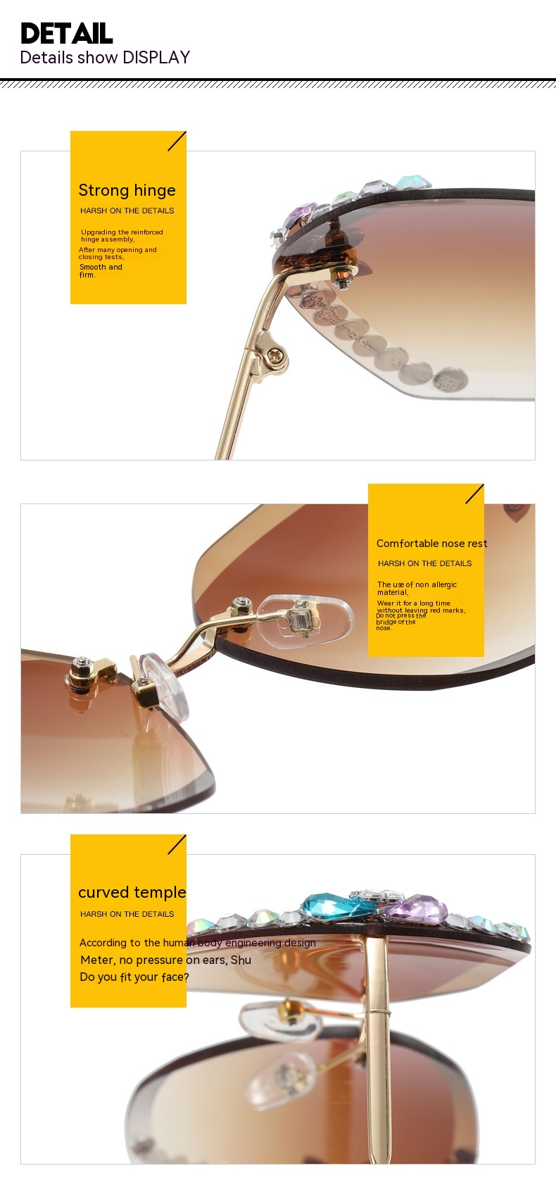 Diamond Studded Frameless Sunglasses For Women Uv Resistant_voghion.com