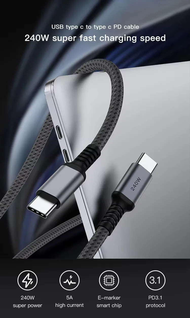 Wholesale 2M 3M USB 2.0 48V 5A Type C Usb Fast Charging Cable Data Cables For Iphones 15 Pro Max To Android_voghion.com