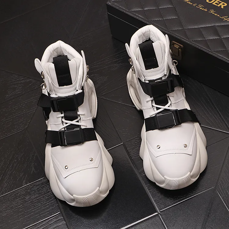 High Top Chunky Sneaker Men Air Cushion Fashion Casual Genuine Leather Cowhide Height Increased Platform Shoes_voghion.com