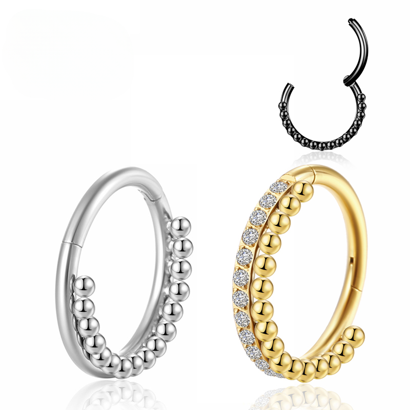 F136 Titamium Helix Piercing Tragus Clicker Beads CZ Nose Rings Cartilage Septum Zircon 16G Body Jewelry Labret Earrings wholesale