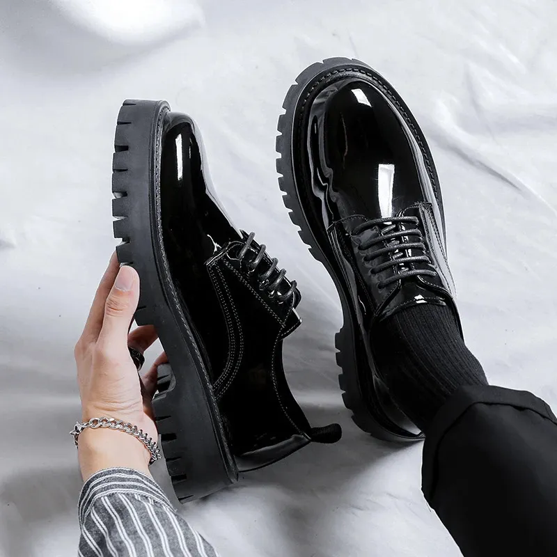 Chaussures en cuir à semelle haute pour homme, style décontracté, style japonais, Haruku, style coréen, streetwear, mode, affaires, mariage, 240614_voghion.com