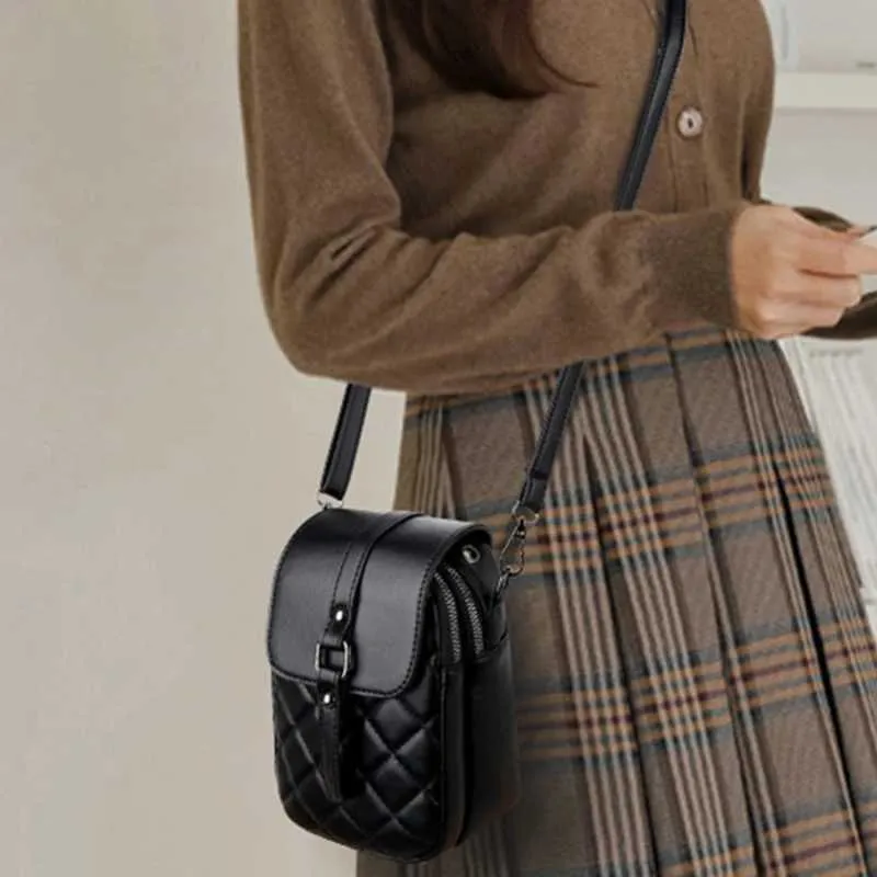 Koreanische Frauen Handy Taschen Mode Rhombus Kette Schulter Kreuz Körper Celhone SG Tasche Crossbody Geldbörse Brieftasche_voghion.com