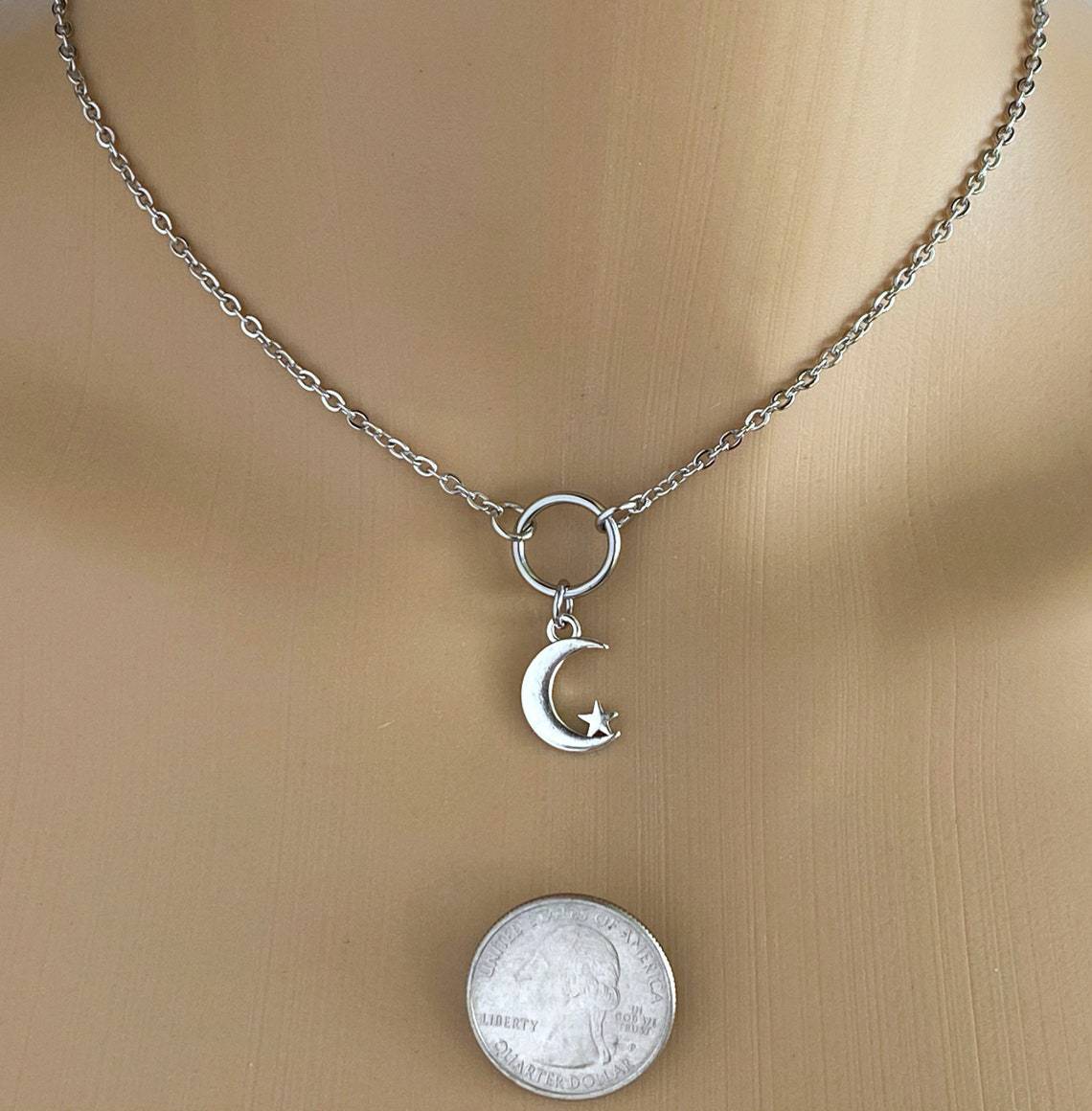Colliers Collier simple croissant Harajuku pour hommes et femmes, pendentif étoile croissant de lune, accessoires tendance, collier couple_voghion.com