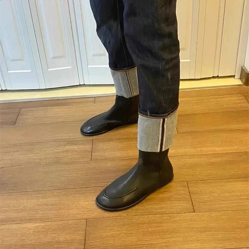 Damen Stiefeletten Aus Echtleder Flache Winter Knight Boots_voghion.com