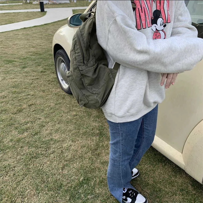 Vintage platneni ruksak za žene s patentnim zatvaračem, ležeran, srednjeg kapaciteta, u preppy stilu, ženski, Ba241031_voghion.com