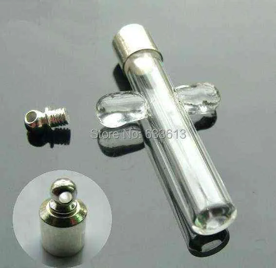 Lot de 50 tubes à vis 35 x 6 mm, pendentif en verre, cristal, médaillon de parfum, flacon de riz, bouchon à vis, breloque, bouteille de remplissage, G0927_voghion.com