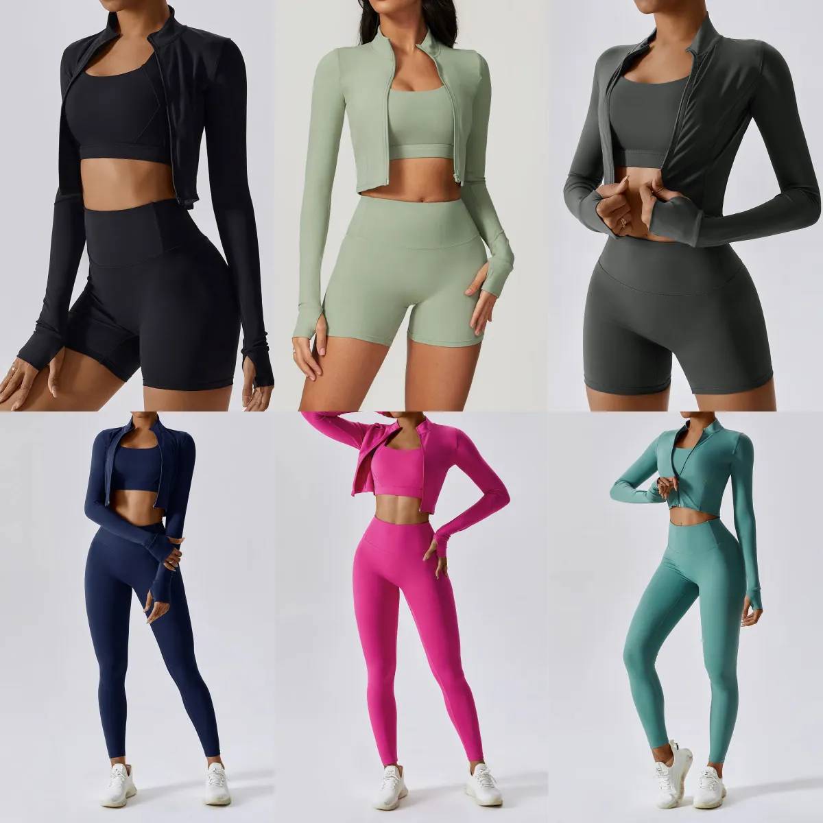 5A Gold Jacke Hosen Frauen definieren Workout drei Stücke zwei Sets Sport Quick Dry Active Wear Luluess Lemoness Jacken Top_voghion.com