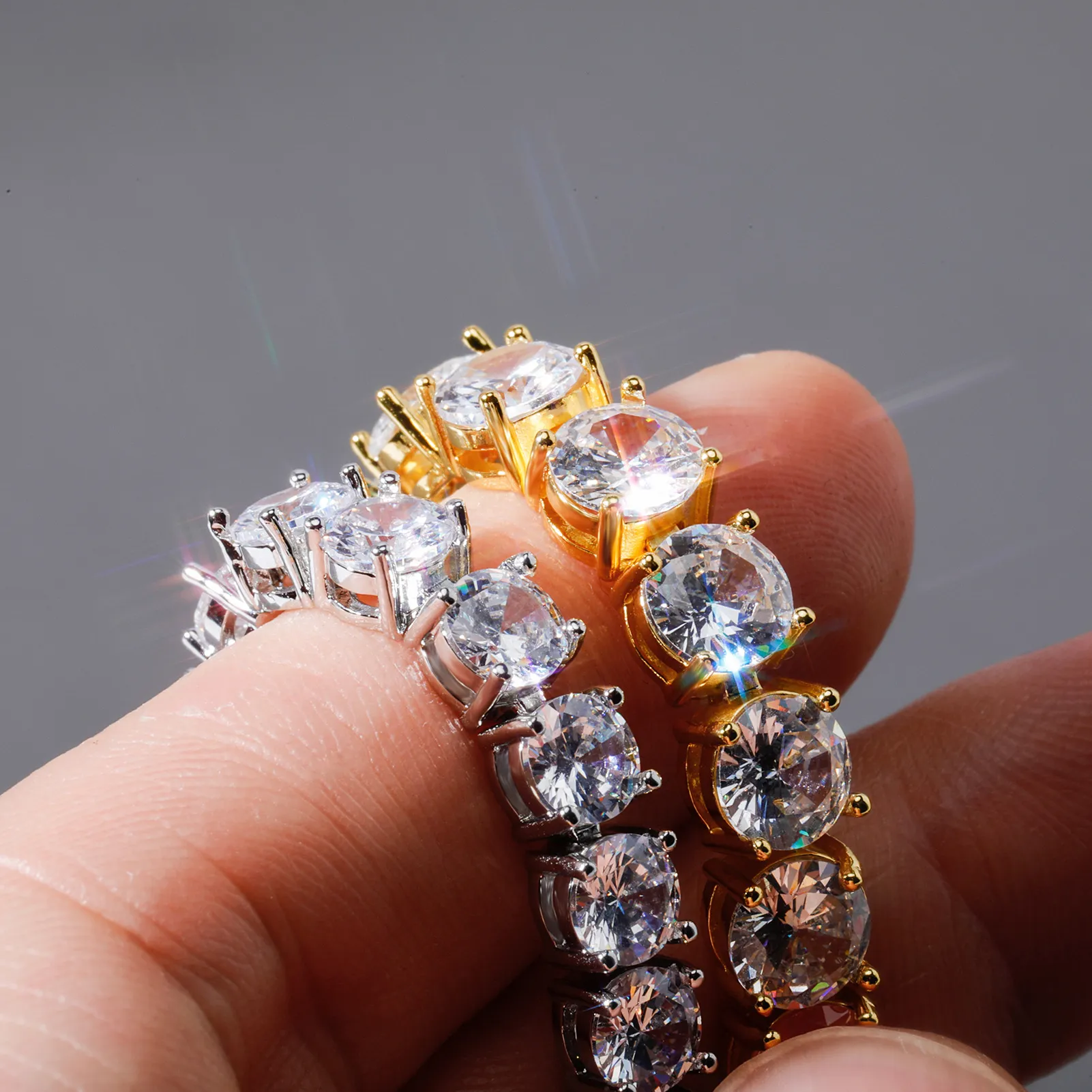 sier iced out VVS moissanite 3mm 4mm bracelet spring clasp lab diamond tennis chain necklace_voghion.com