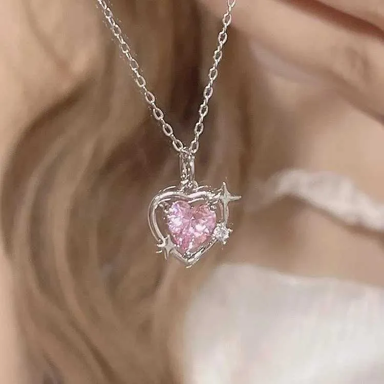 Collane con ciondolo Serie adorabile Collana Piccolo design a forma di cuore Stella Amore Cristallo rosa Dolce collana regalo_voghion.com