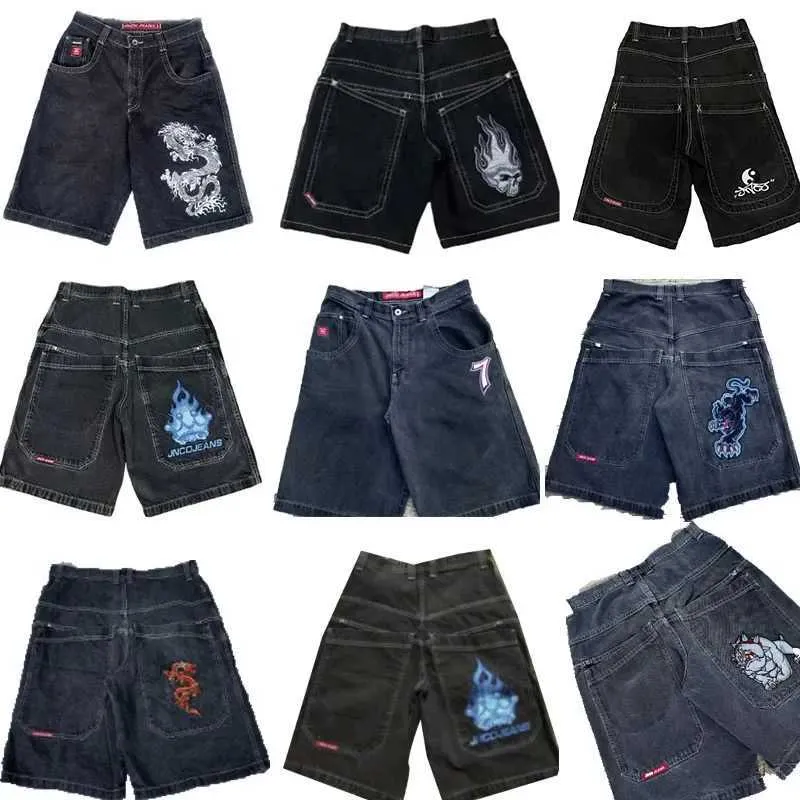 Herren Y2k Retro Gothic Muster Bedruckt JNCO Denim 2000er Jahre Stil Hip Hop Tasche Sommer Herren Strand Jeans Jorts Gym Shorts_voghion.com