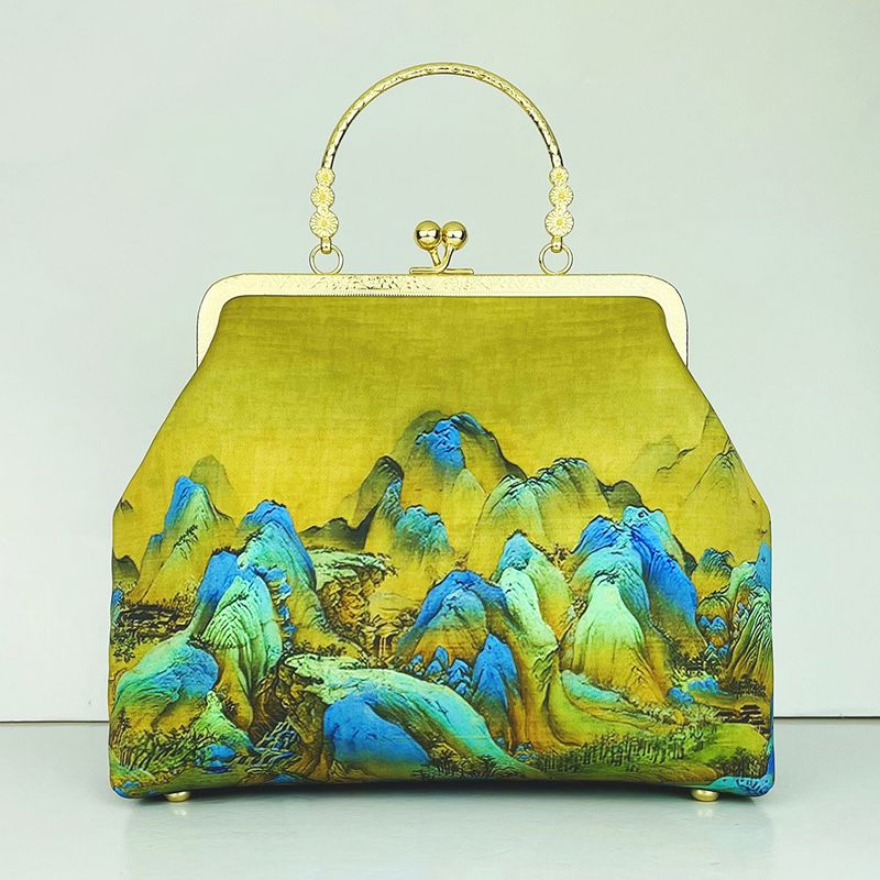 Migliaia di chilometri di campagna e montagne, borsa da donna in oro portatile con tracolla singola, versatile, in stile cinese_voghion.com