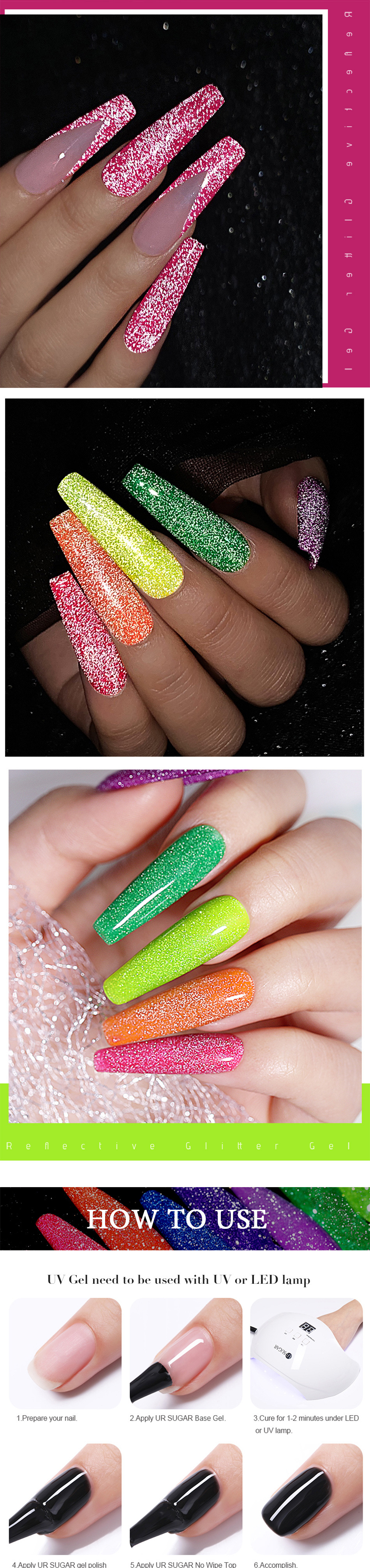 URSUGAR Glittery Disco Diamond Gel – Ultraglänzendes, reflektierendes und fluoreszierendes Nailart-Gel für eine schillernde Maniküre_voghion.com