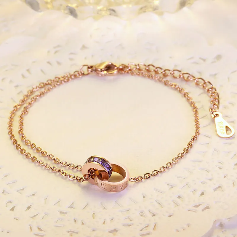 Charm-Armbänder mit römischen Ziffern, modisches Design, verblasst nicht, Kristallkreis, Titanstahl, Armreif für Frauen, Rose_voghion.com