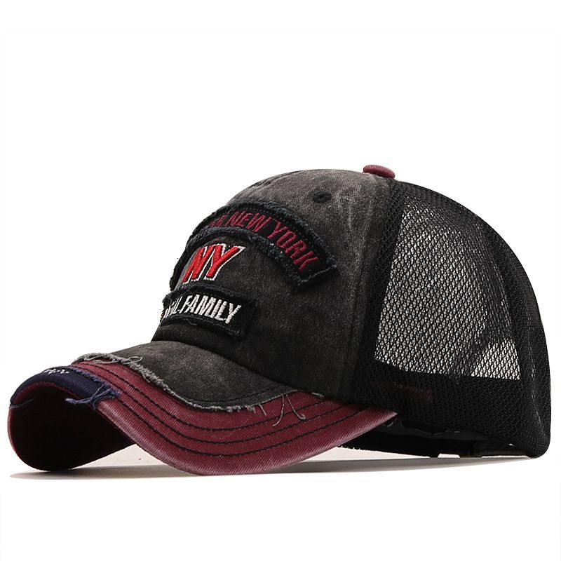 Mesh Baseball Cap With Ny Embroidery Cotton Sun Protection Hat_voghion.com