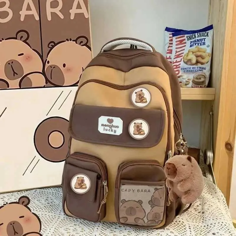 Sac à dos mignon en peluche Capybara pour école, dessin animé, doux, animal drôle, grande capacité, peluche, unisexe, esthétique Y2K_voghion.com