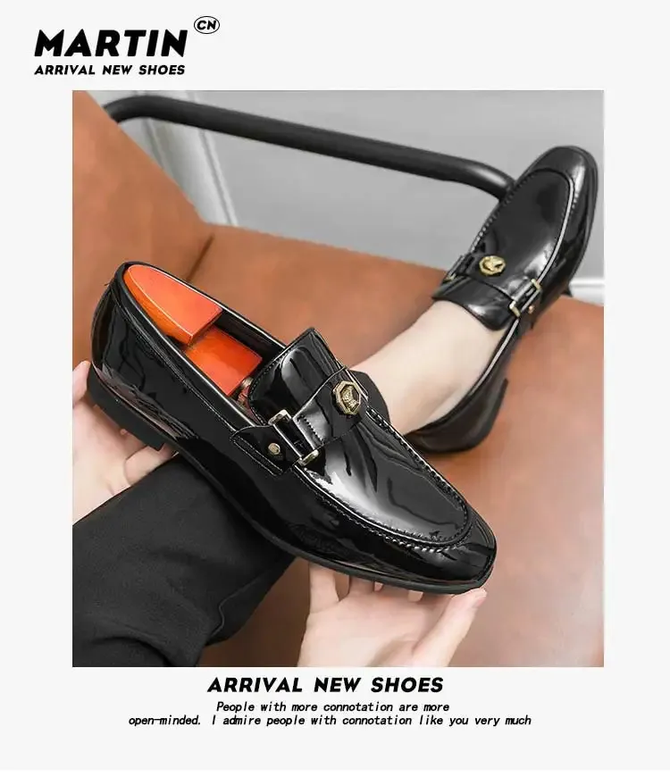 Black Loafers Slip-On Round Toe Fashion Mens Dress Wedding Shoes for Men Size 38-47 240703_voghion.com