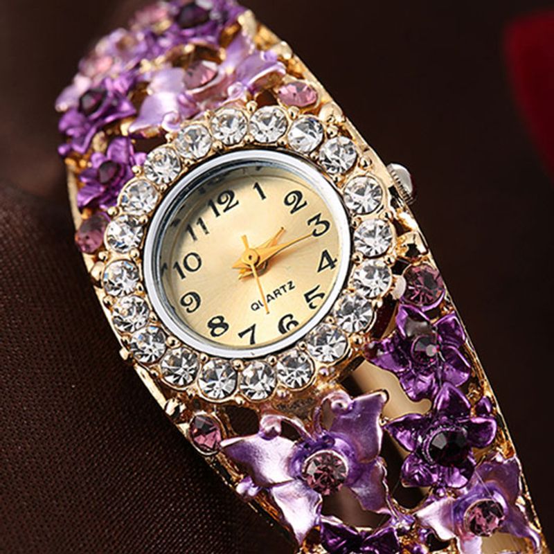 Yamaler Women \ 's Flower Butterfly Dress Watch Round Dial Strass Bracelet Montre-bracelet_voghion.com