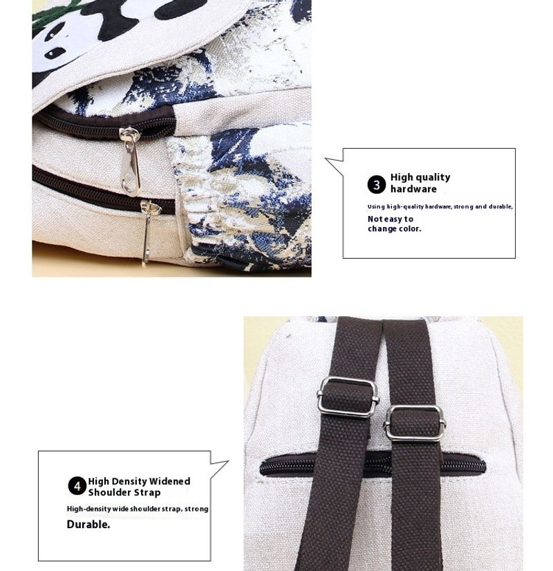 Nuovo zaino antico, piccolo, fresco, tessuto semplice, borsa panda, cerniera a doppio strato, borsa per libri in stile artistico_voghion.com