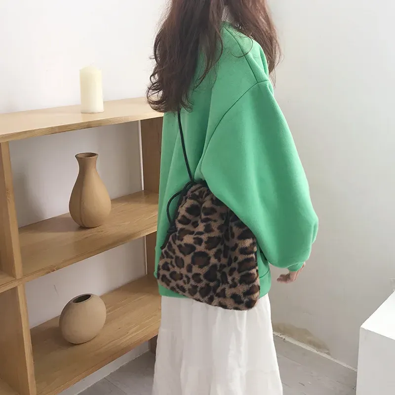 Borsa a tracolla monospalla con coulisse e motivo leopardato retrò per donna, nuova borsa a mano autunno/inverno per il tempo libero_voghion.com