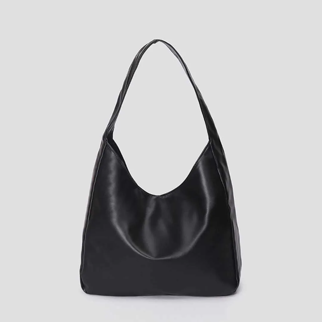 Large capacity new black leather simple casual womens handbag sturdy and durable shoulder bag Y241025_voghion.com