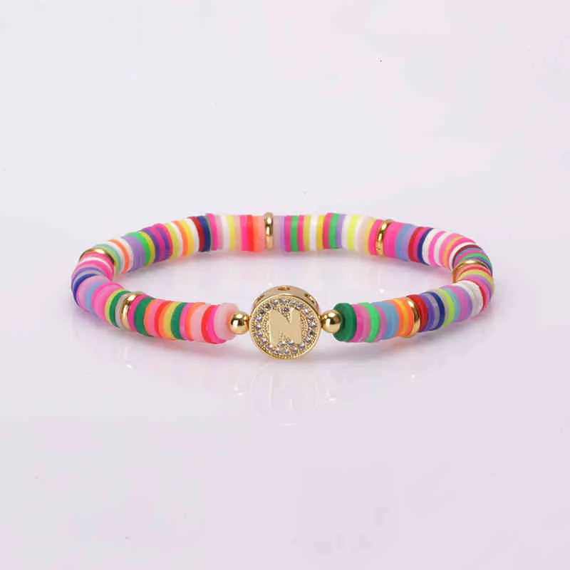 Bohemia Gypsy Gold Initial 26 Alphabet Letter Name Charm Coloful Rainbow Silicone Plastic Beaded Bracelets For Women Man_voghion.com