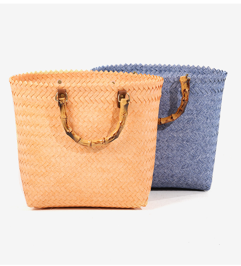 Neue Retro tragbare große Kapazität Totes vielseitige handgemachte Stroh Tasche Seide Schal gewebt Tasche_voghion.com