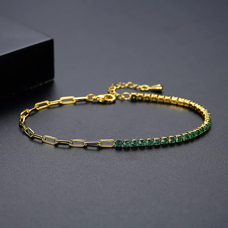 Link Armbanden Tennis Armband Voor Vrouwen Veelkleurige Regenboog CZ Kleurrijke Kubieke Zirkoon Paperclip Valentijnsdag Cadeau_voghion.com