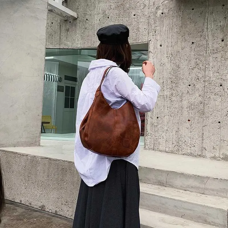 Women Vintage Shoulder Bag Designers PU Leather Handbags Female Top-handle Hobo Bags Fashion Brand Large Capacity_voghion.com