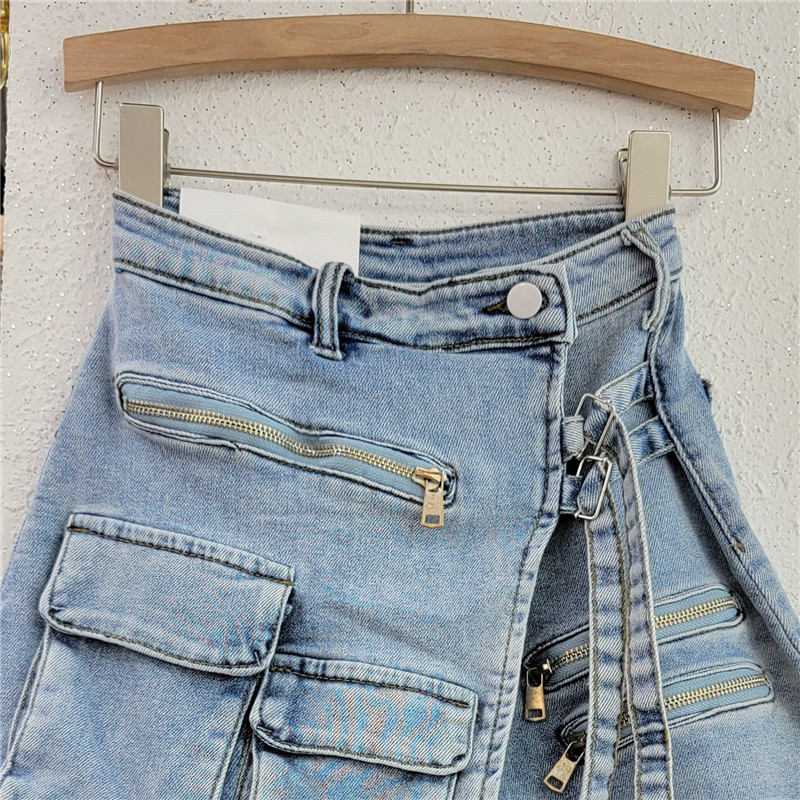 Damen-Shorts, koreanische Version, unregelmäßige Arbeitskleidung mit mehreren Taschen, A-Linien-Shorts für Damen, lockeres, weites Bein, 2024 Frühling/Sommer, neuer Jeansrock_voghion.com
