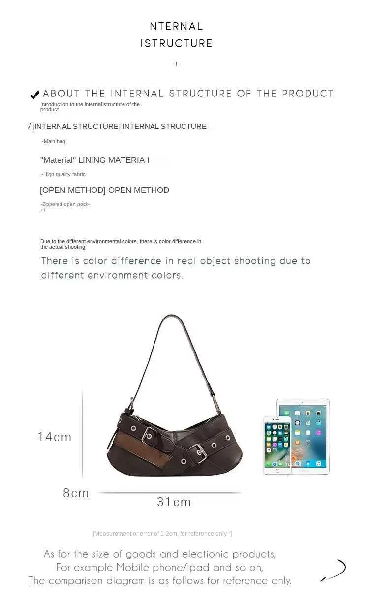 Retro belt decoration shoulder designer armrest punk motorcycle bag Pu leather womens handbag Y241216_voghion.com