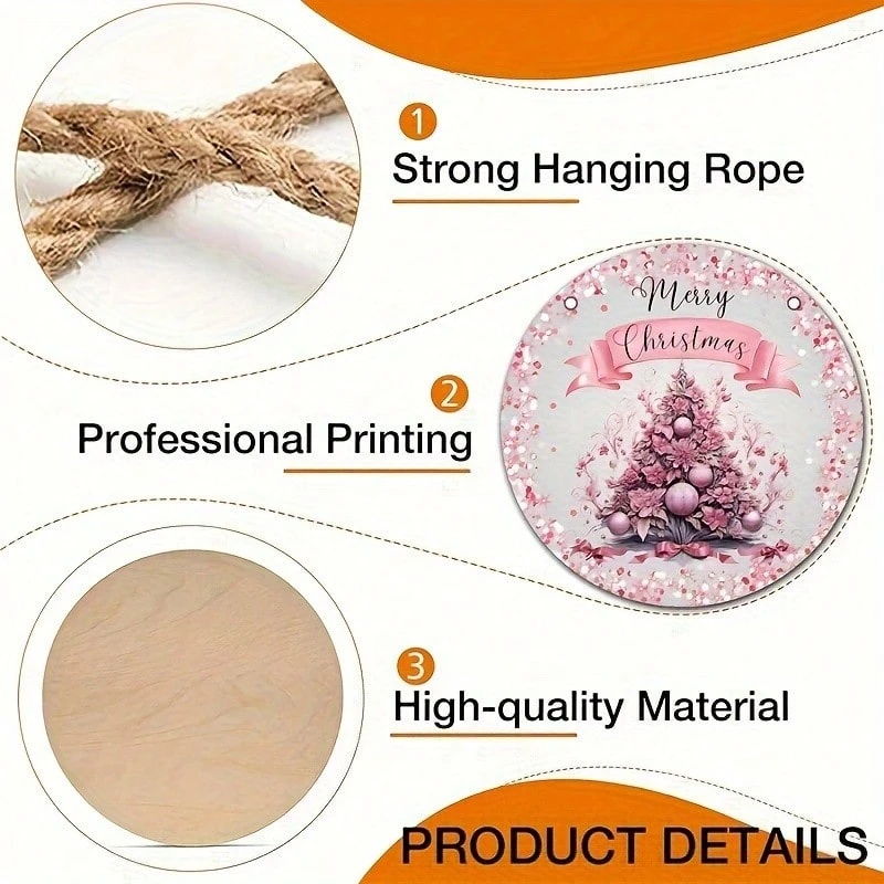 Rosa Weihnachtsbaum-Wanddeko – 20 x 20 cm, für Zuhause, Partys, Weihnachtsbaumschmuck, Weihnachtsdekoration, Zimmerdekoration_voghion.com