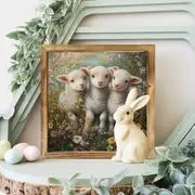 Panneau en bois vintage 8 x 8 pouces avec agneaux et fleurs – Décoration murale rustique encadrée pour cuisine, chambre, bureau – Cadeau idéal pour Pâques ou une pendaison de crémaillère_voghion.com