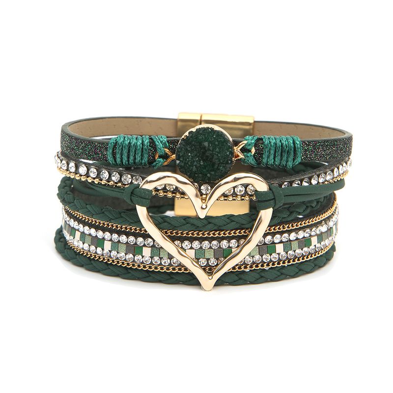Bohemian Multi-layer Leather Handwoven Gold Big Love Ladies Bracelet_voghion.com