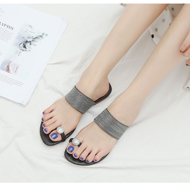 Sandali piatti da donna, comodi sandali con strass con suola morbida per abbigliamento esterno, pantofole da spiaggia pigre alla moda, di grandi dimensioni_voghion.com
