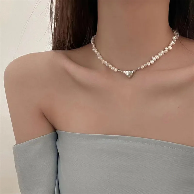 Collares colgantes, moda coreana, gargantilla de cadena de perlas para mujeres y niñas, joyería de tendencia 2024, corazón, compromiso nupcial_voghion.com