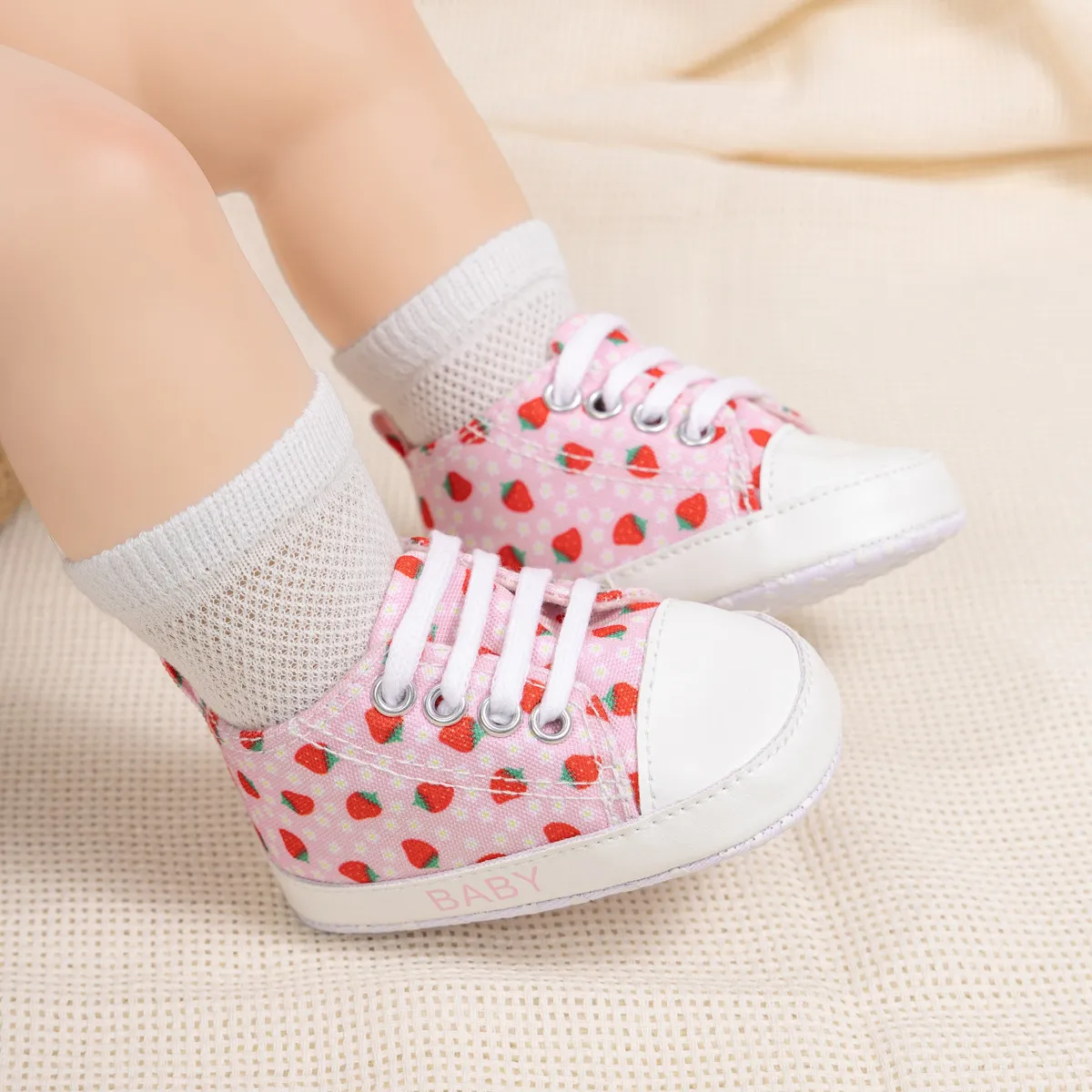 Hot Sale Infant Strawberry Girls Baby Casual High Top Non-Slip Bottom Soft Sole Littlesprouts Toddler Crib Shoes_voghion.com