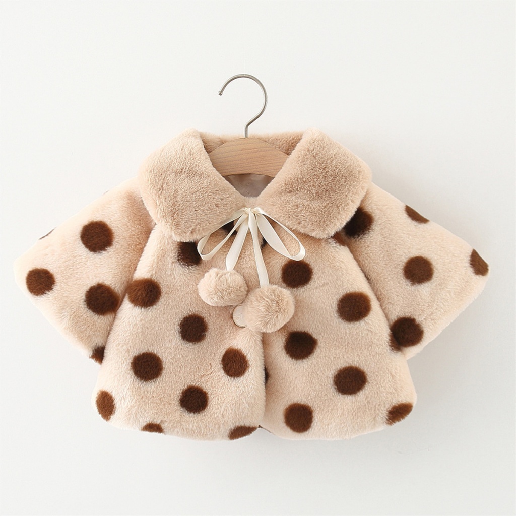 Winter Baby Girl Polka Dot Doll Collar Plush Coat Warm And Comfortable Children's Clothes_voghion.com