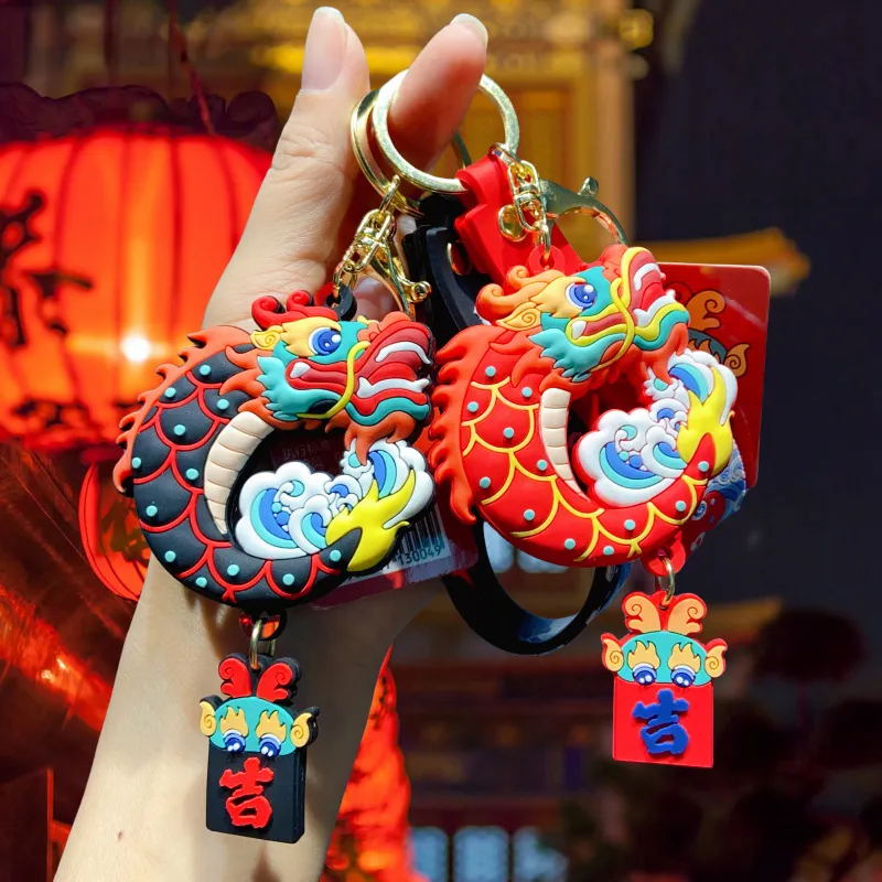 1PC Rot Neue Keychain Nette Schlüsselanhänger Hängen Zubehör Dekore Chinesischen Drachen Jahr Schlüsselanhänger Glück Geschenk_voghion.com