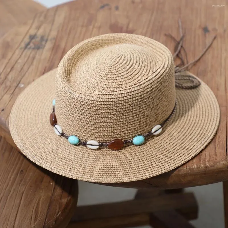 Berets Bohemia Style Summer Flat Top Sun Hat Women Big Head Beach Cap Holiday Sunshade Sunscreen Straw_voghion.com