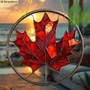 Maple Leaf Suncatcher, 8"x8" Round Acrylic Sign. Spring, Everyday, Housewarming Gift. Wreath Centerpiece, Window/Porch/Wall/Home/Garden Decor._voghion.com